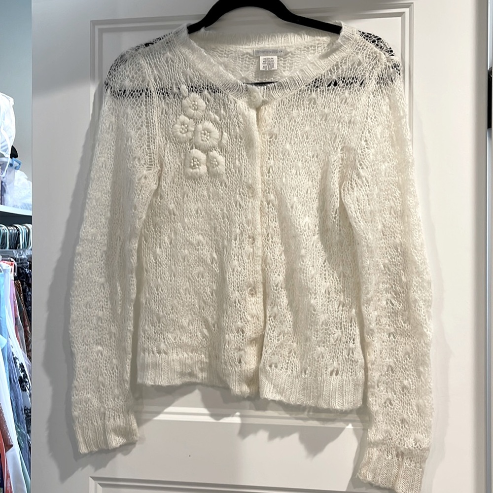 Off white see through cardigan.